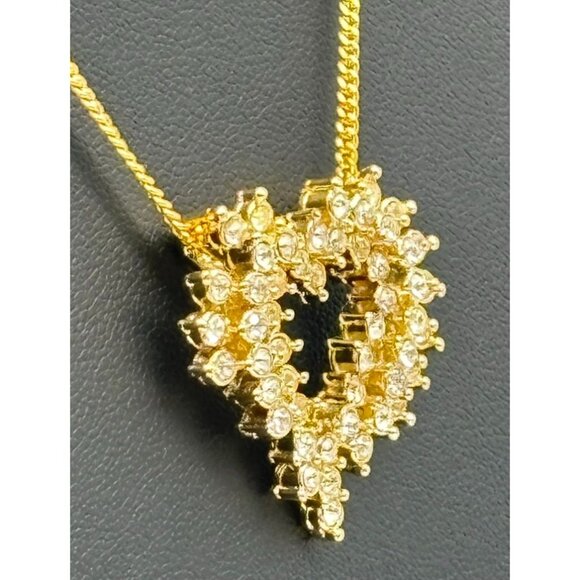 Vintage Rhinestone Heart Shaped Pendant Necklace With Chain Gold Tone, Unbranded - Picture 4 of 7